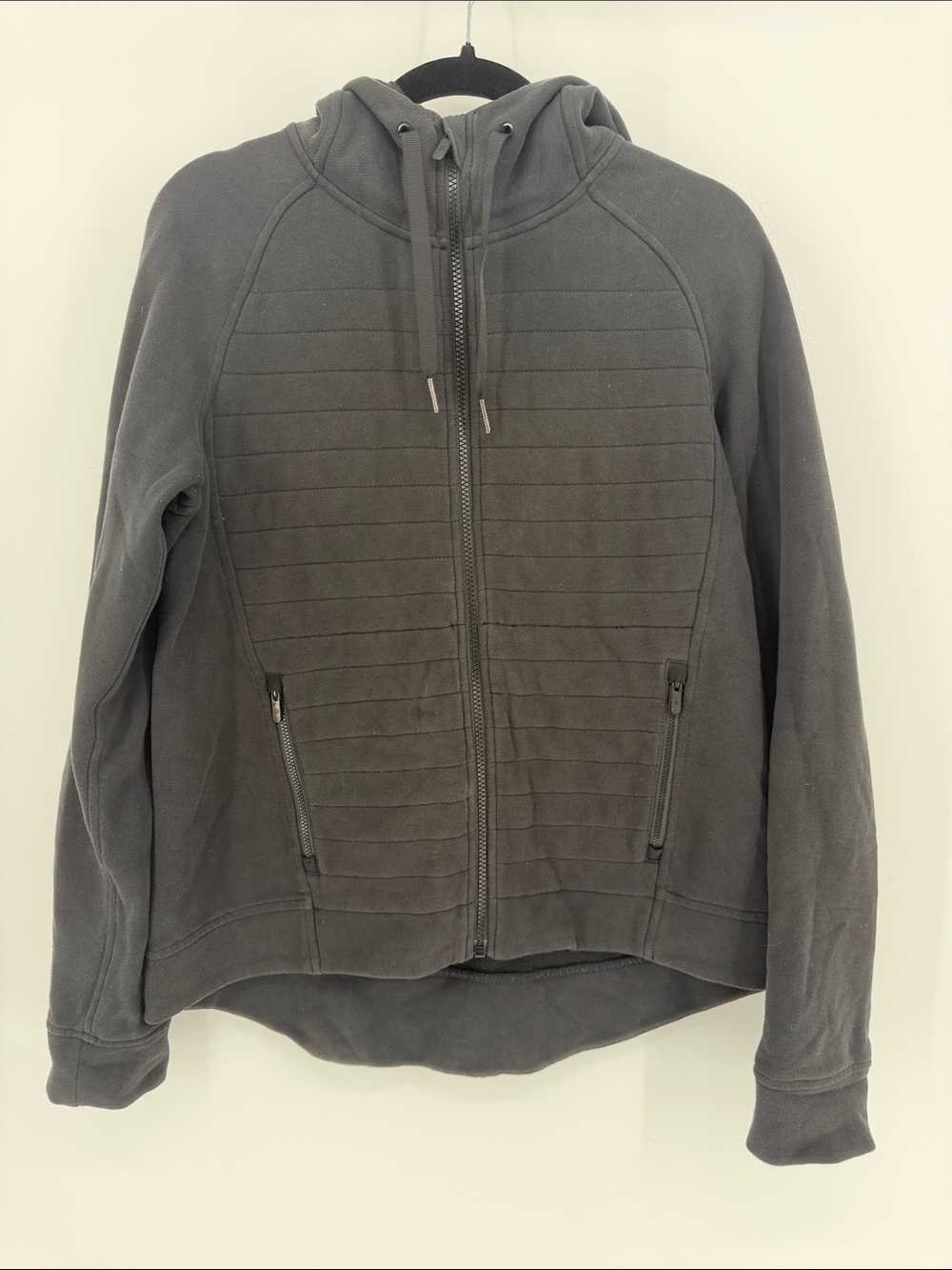 Lululemon Black Quilted Front Full Zip Hooded Sweatshirt Jacket Size 10